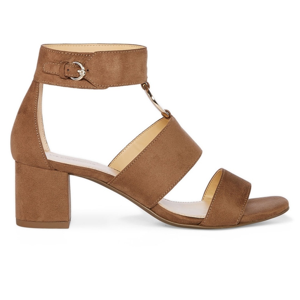 NEW Liz Claiborne Sandal Block Heel Medallion Ankle Strap Suede Truffle Tan 7.5 - Picture 4 of 13